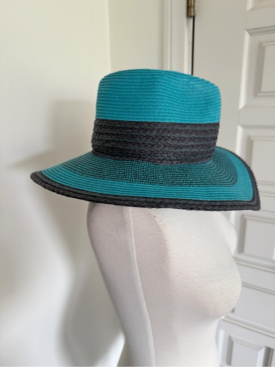 Halogen Tweed Straw Panama Hat Colorblock Teal Black Wide-Brim Sun Protection main image 9